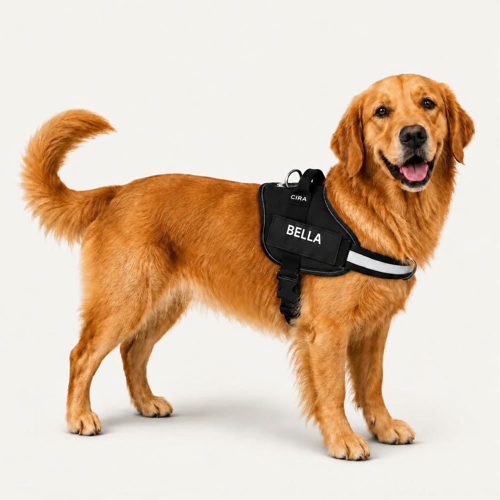 CIRA β Golden retriever wearing the black CIRA harness β en-harness-3