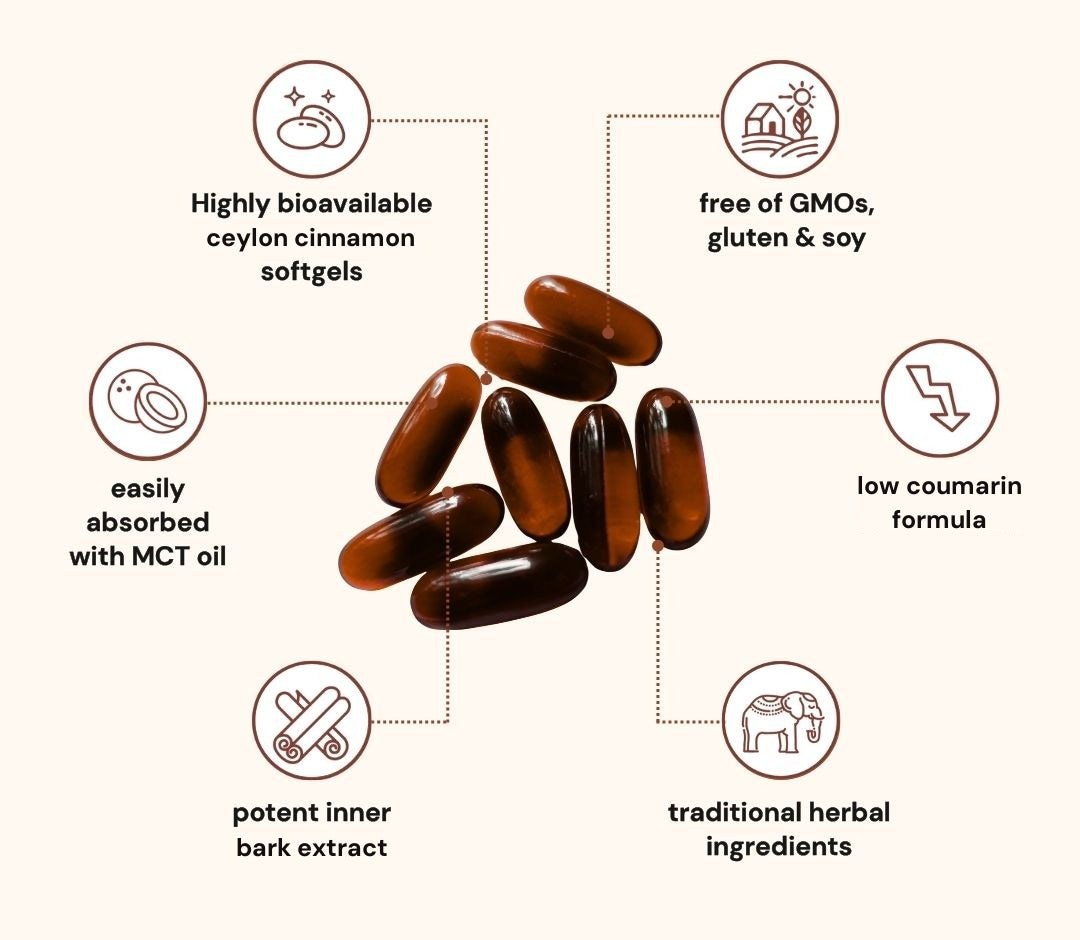CIRA Ceylon Cinnamon softgels with key features
