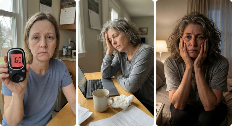 Three women looking tired during the day