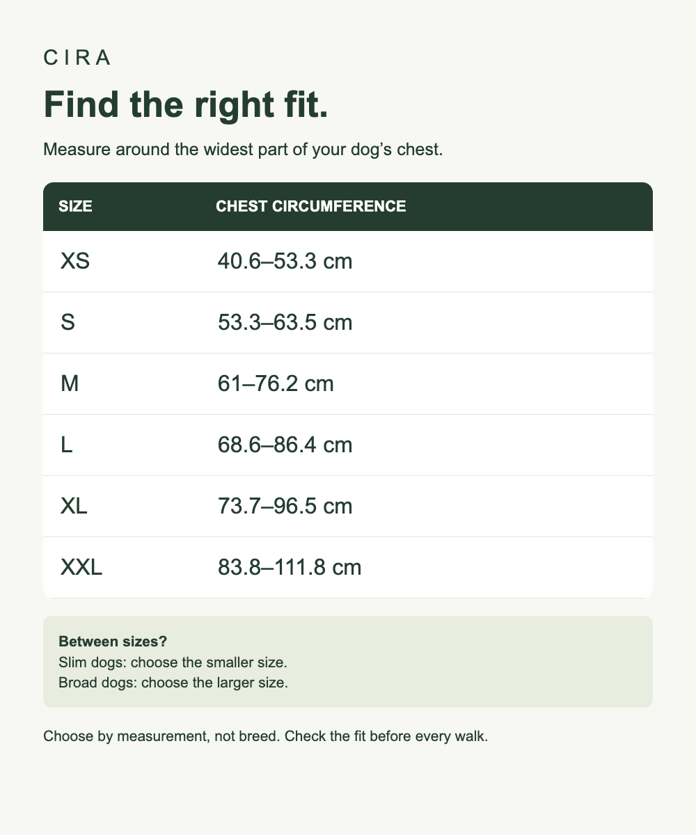 CIRA — Harness size chart — chest measurements in centimetres — en-harness-5