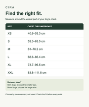 CIRA — Harness size chart — chest measurements in centimetres — en-harness-5